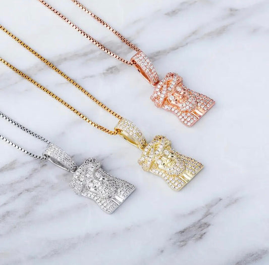 925 Sterling Silver Pave Mini Jesus Piece
