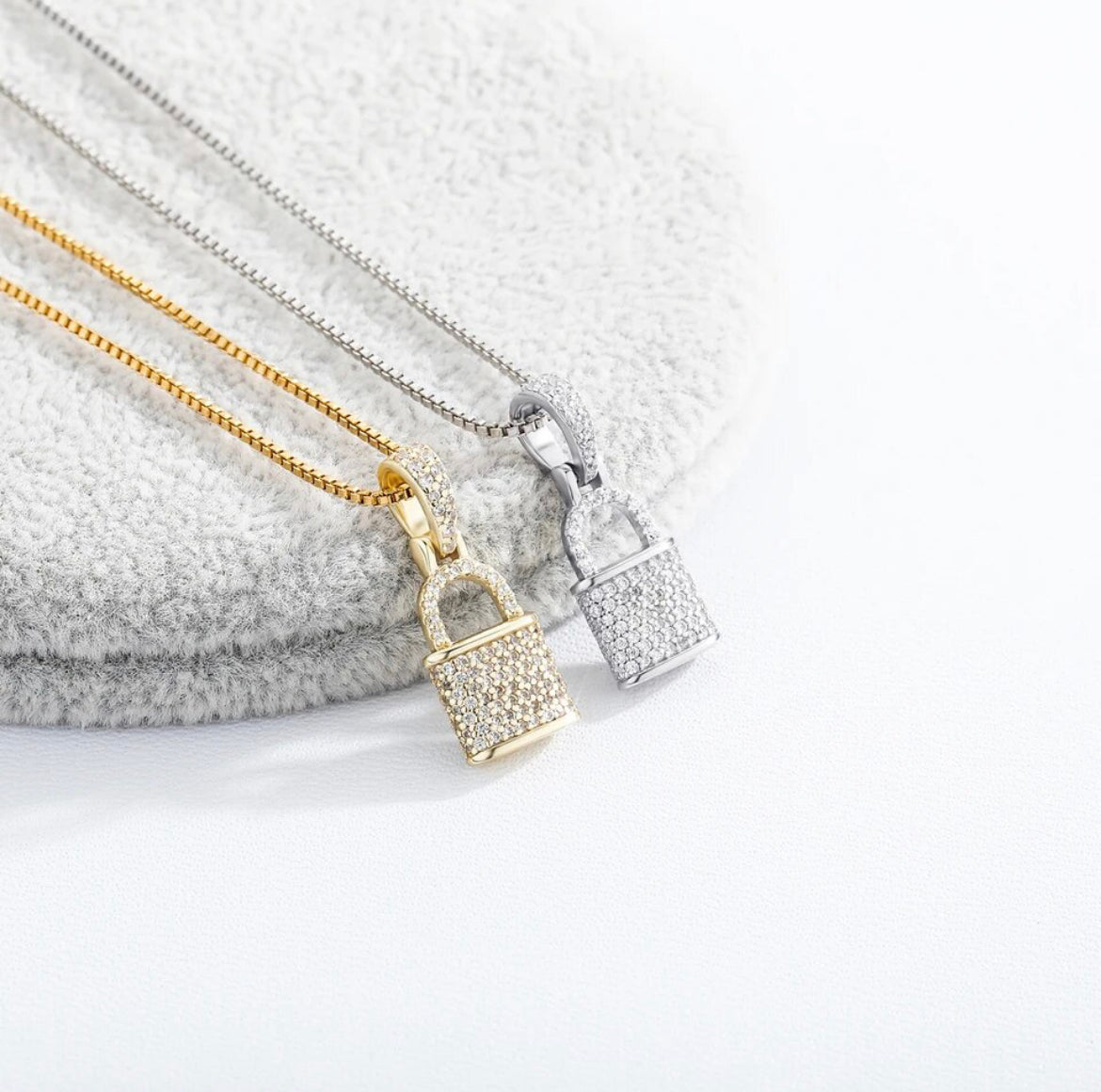 Sterling Silver Pave Lock Necklace