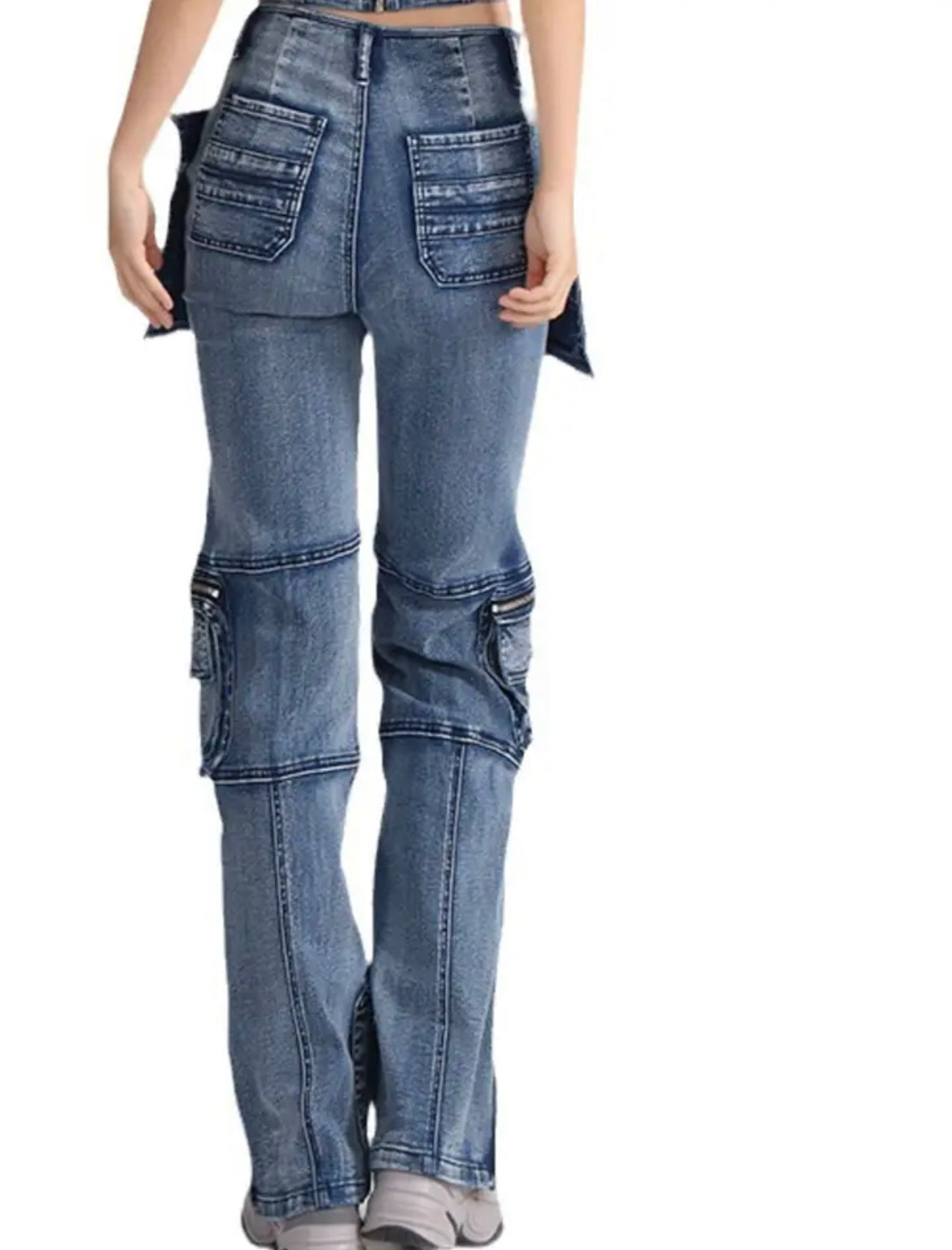 Spliced Patchwork Cargo Stretch Denim