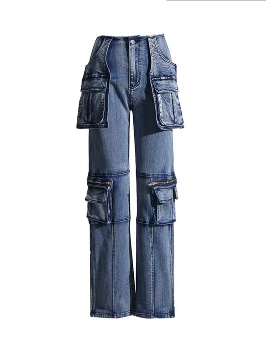 Spliced Patchwork Cargo Stretch Denim
