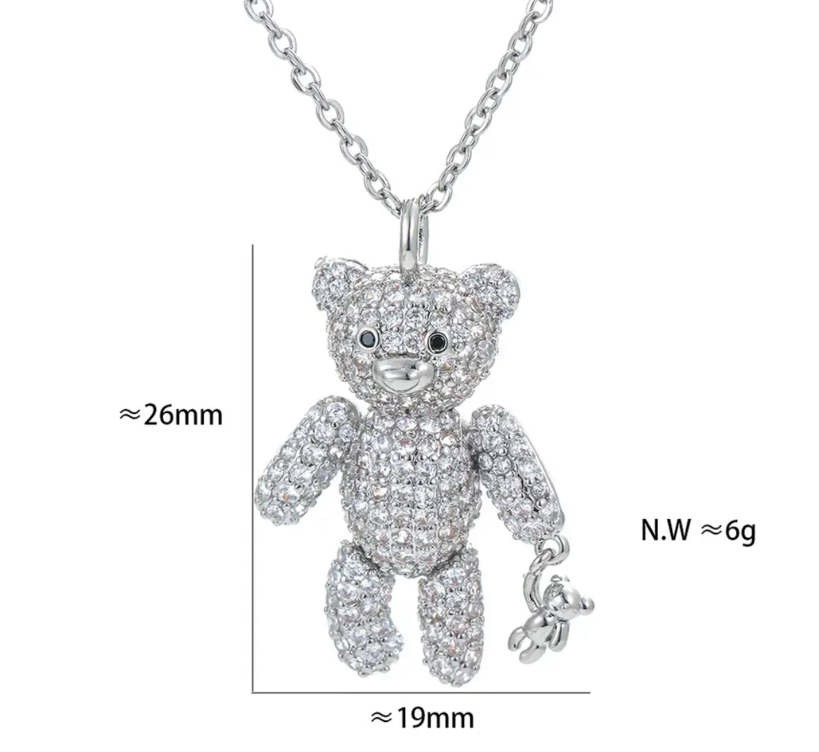 Pave Teddy Bear Necklace