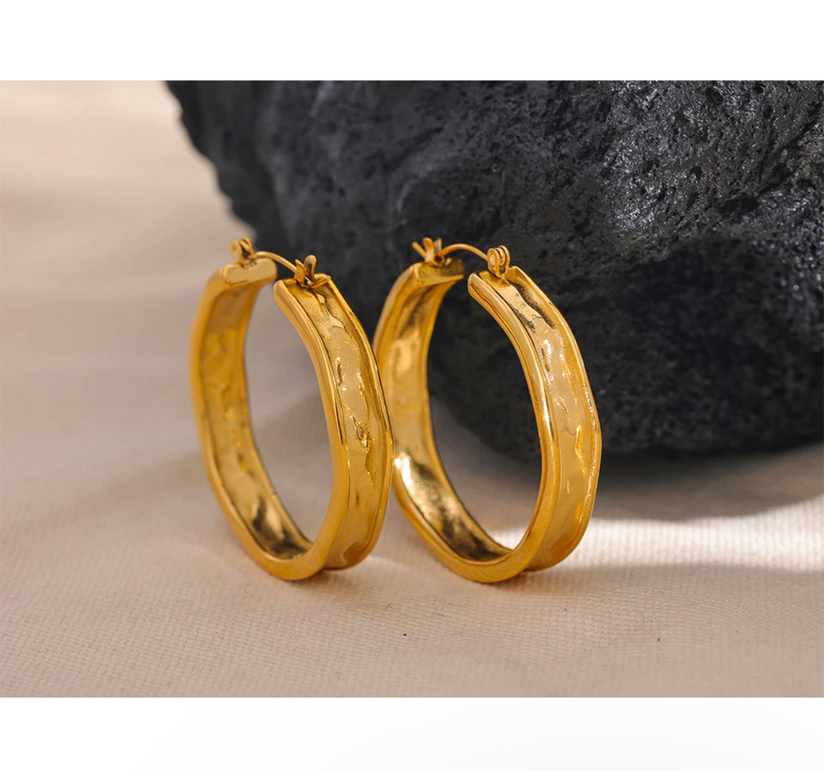 Trimmed Hammered Hoop Earrings