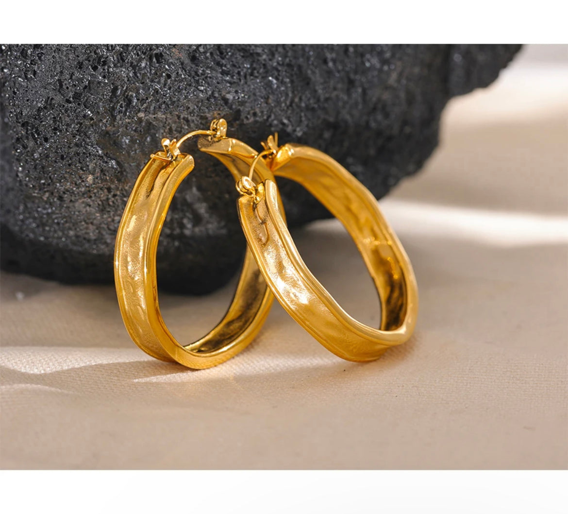 Trimmed Hammered Hoop Earrings