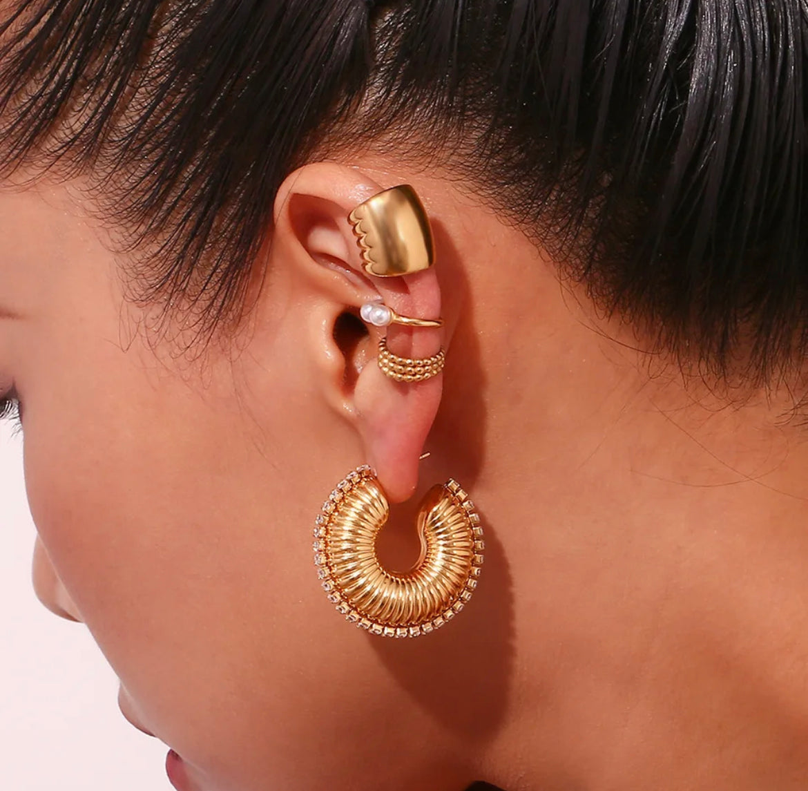 Ribbed Chunky Mohawk Hoop Earrings