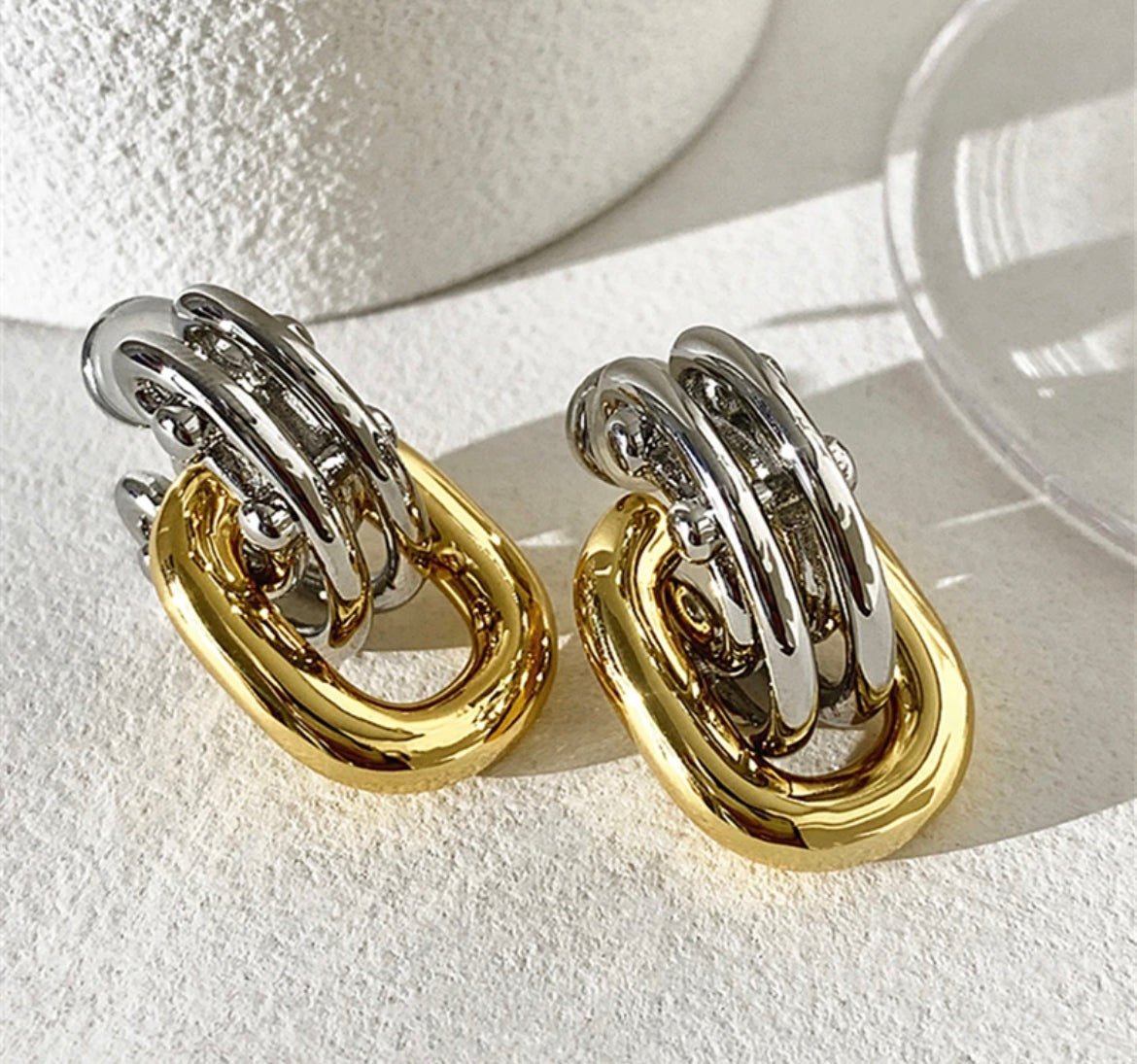 2 Tone Pendant Hoop Earrings