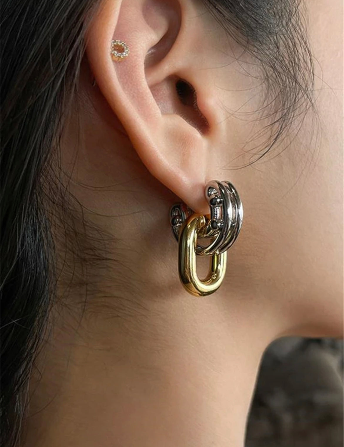 2 Tone Pendant Hoop Earrings