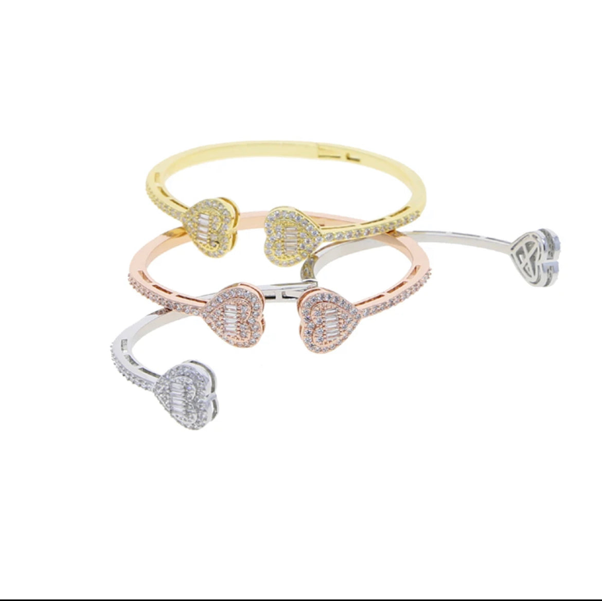 Double Heart Spring Clasp Bangle