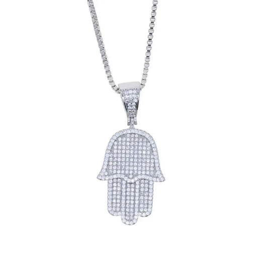 3D Pave Hamsa Necklace
