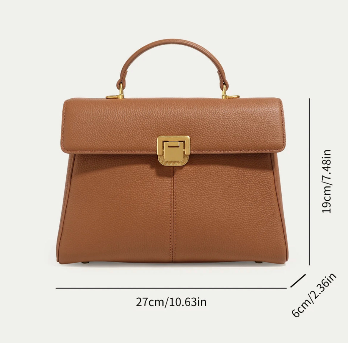 Genuine Leather Top Handle Flip Lock Handbag