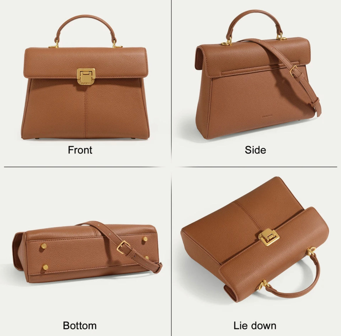 Genuine Leather Top Handle Flip Lock Handbag