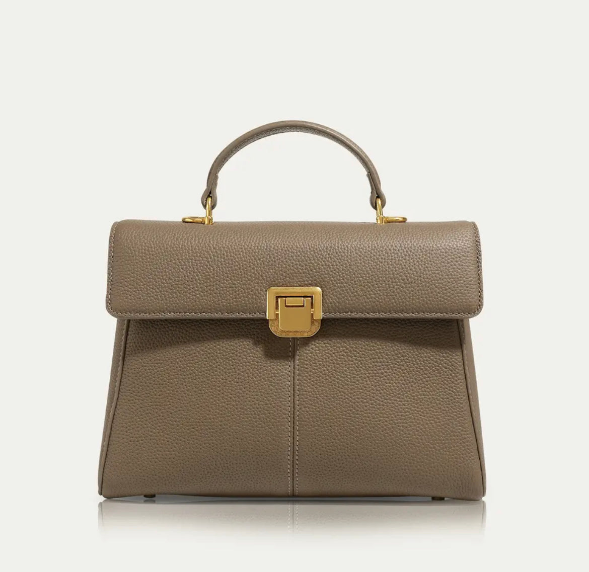 Genuine Leather Top Handle Flip Lock Handbag