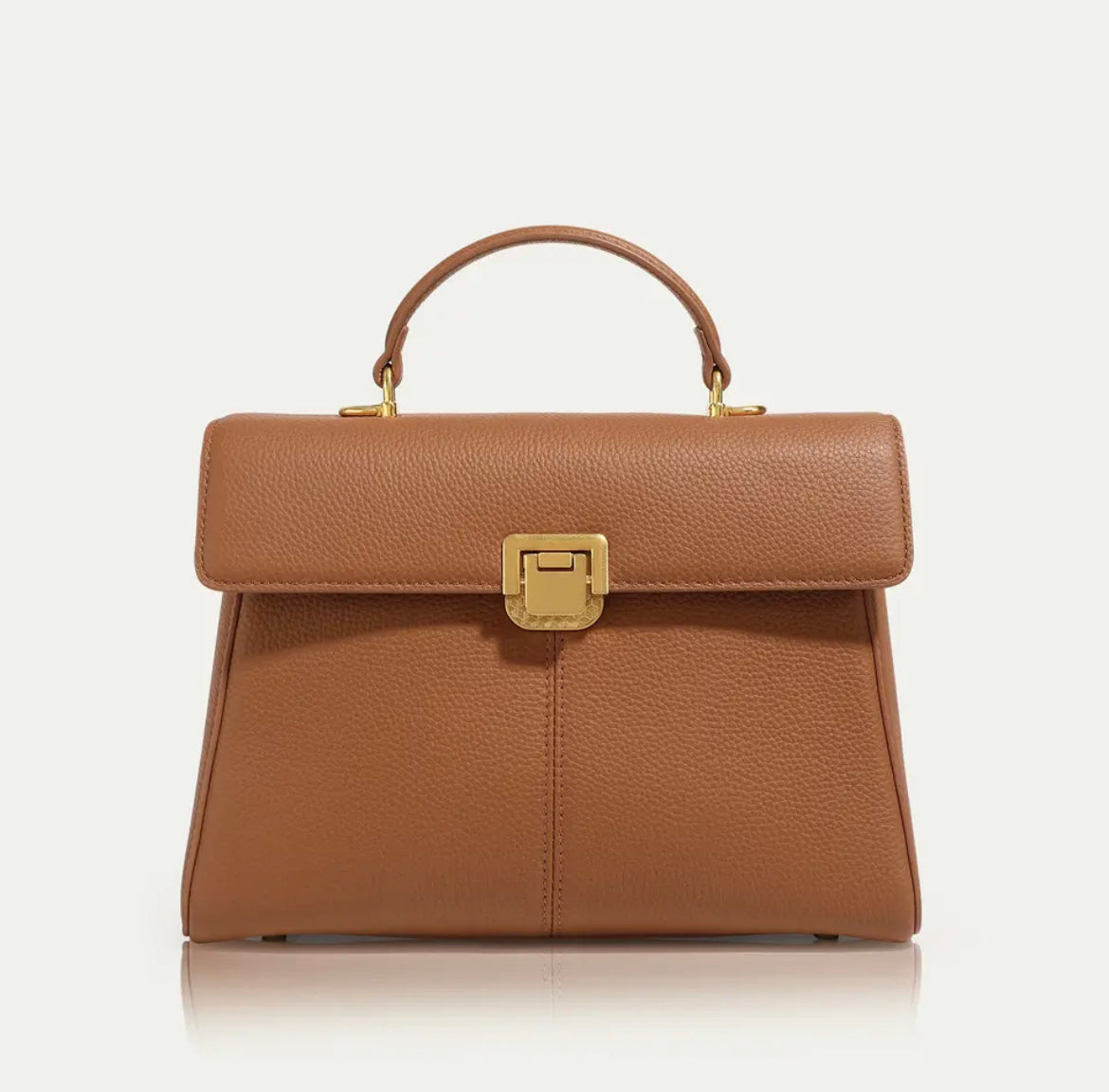 Genuine Leather Top Handle Flip Lock Handbag