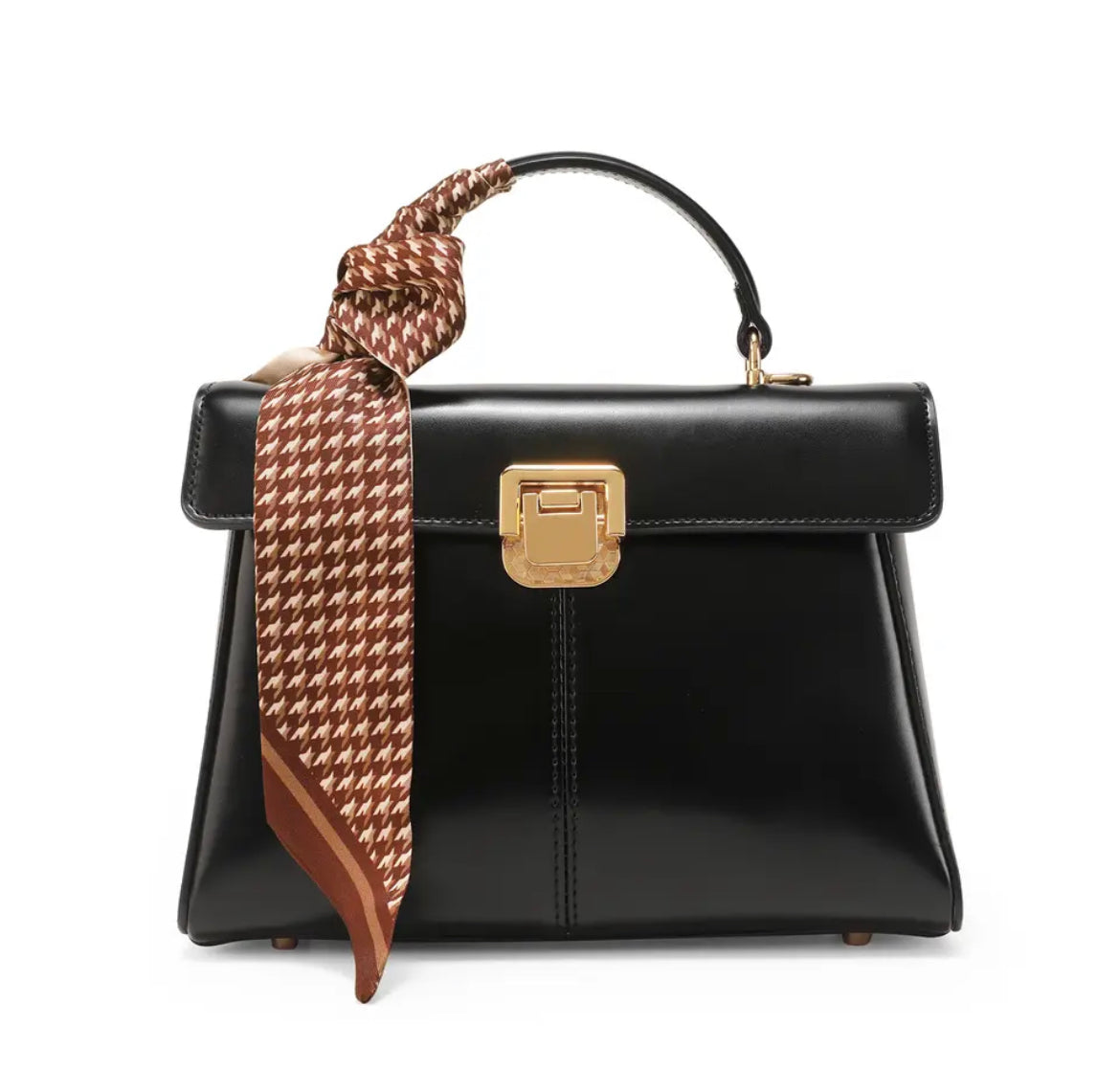 Genuine Leather Top Handle Flip Lock Handbag