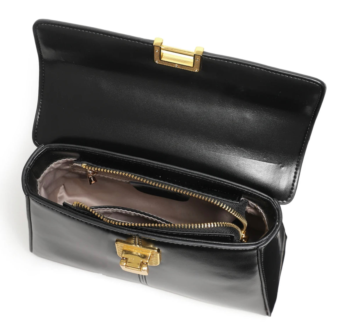 Genuine Leather Top Handle Flip Lock Handbag