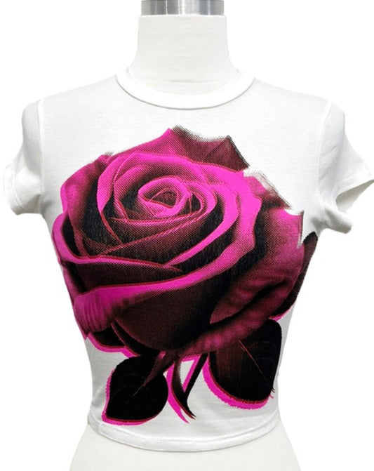Cotton Pink Rose Crop Tee
