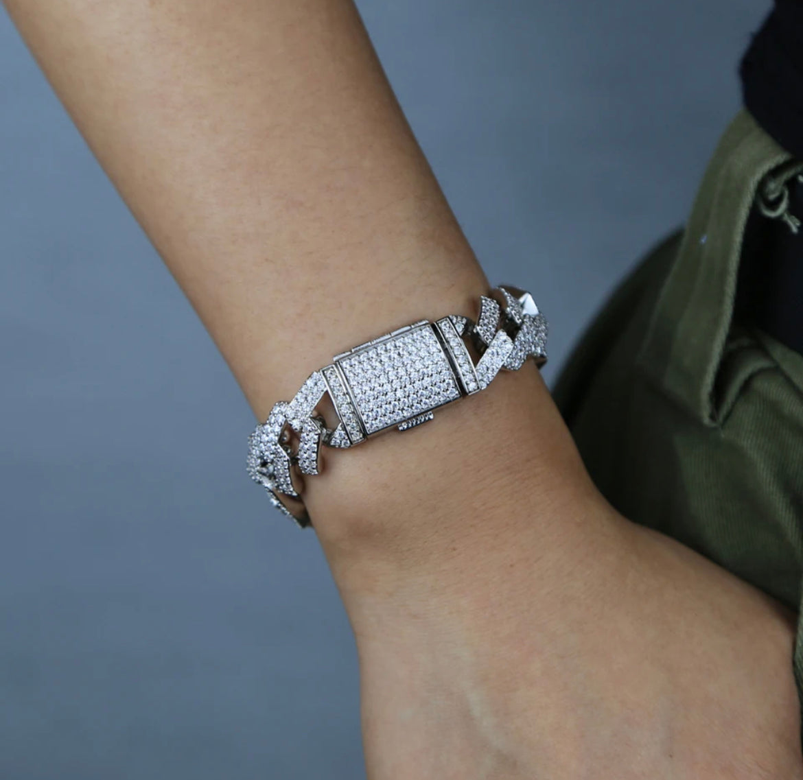 Large Pave Clasp Angular Bracelet