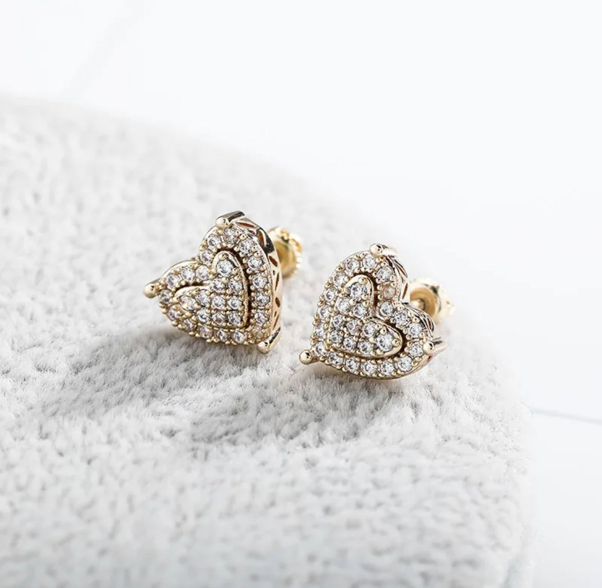 Pave Heart Stud Earring With Crystals