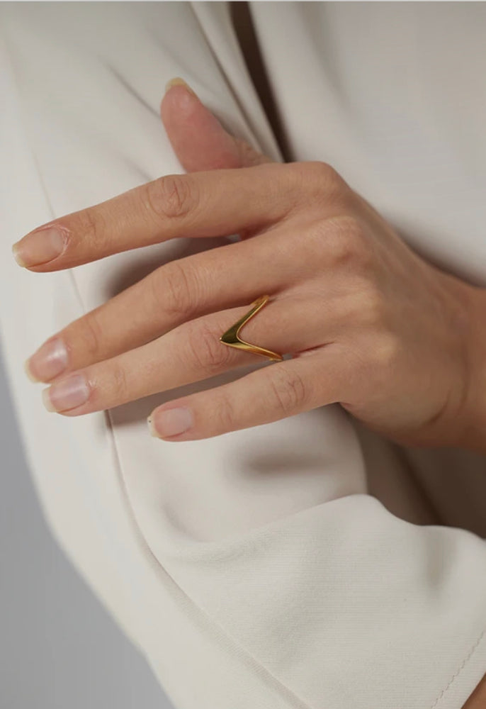 Deep V Gold Plated Stainless Steel Ring