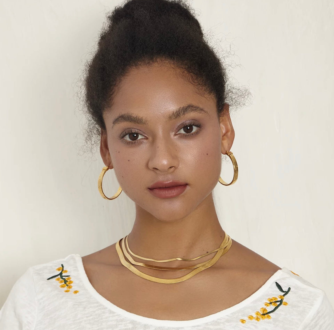 Gold Herringbone Hoops