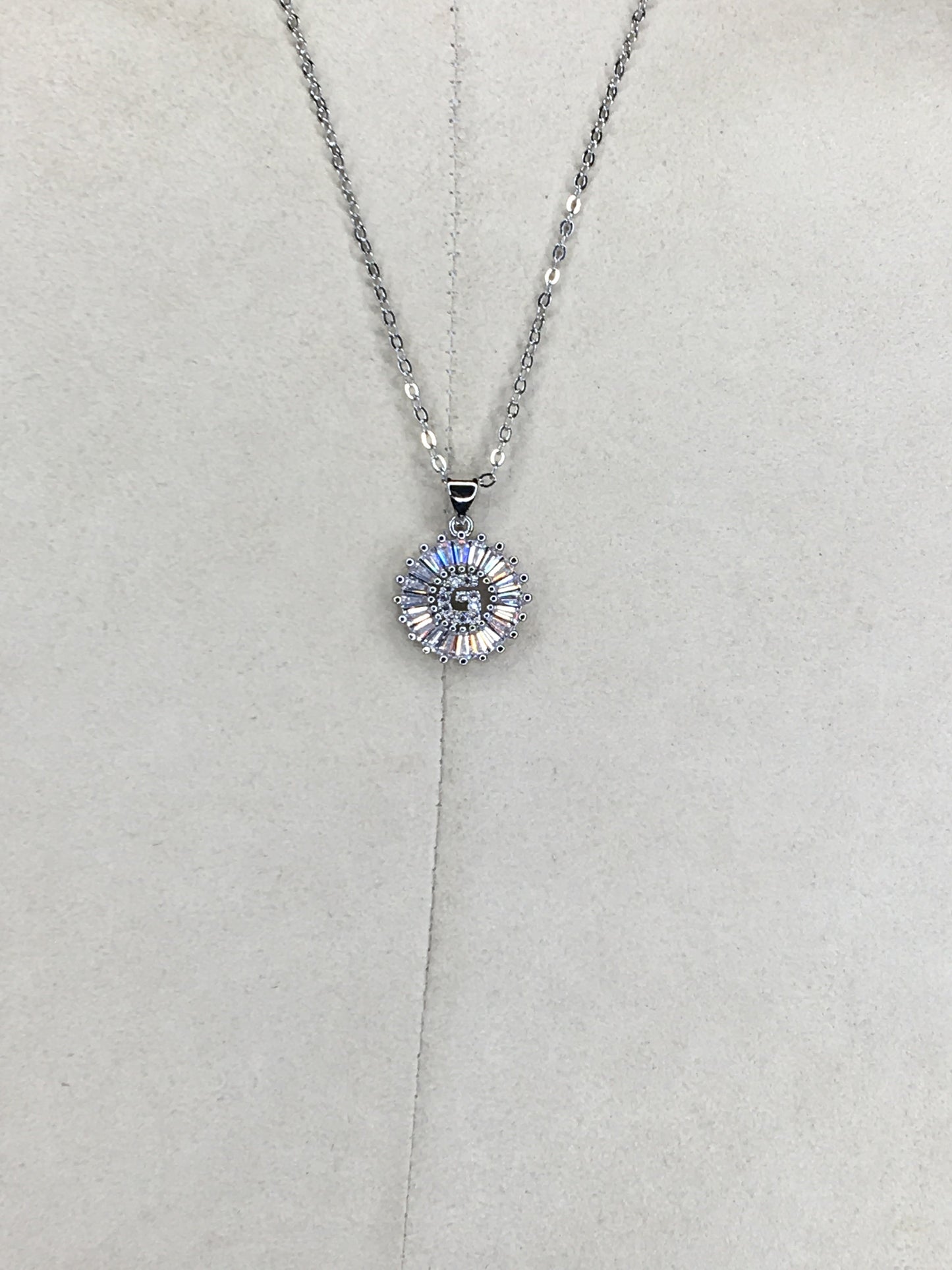 Silver Baguette Initial Necklace