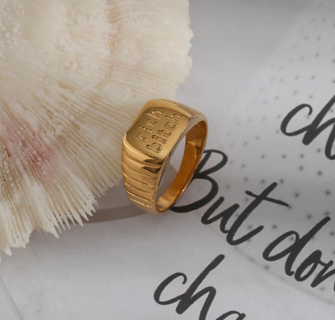 Engraved Rich Bitch Ring