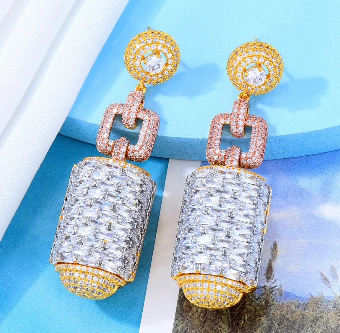 Dazzling Tri-tone Cocktail Earrings