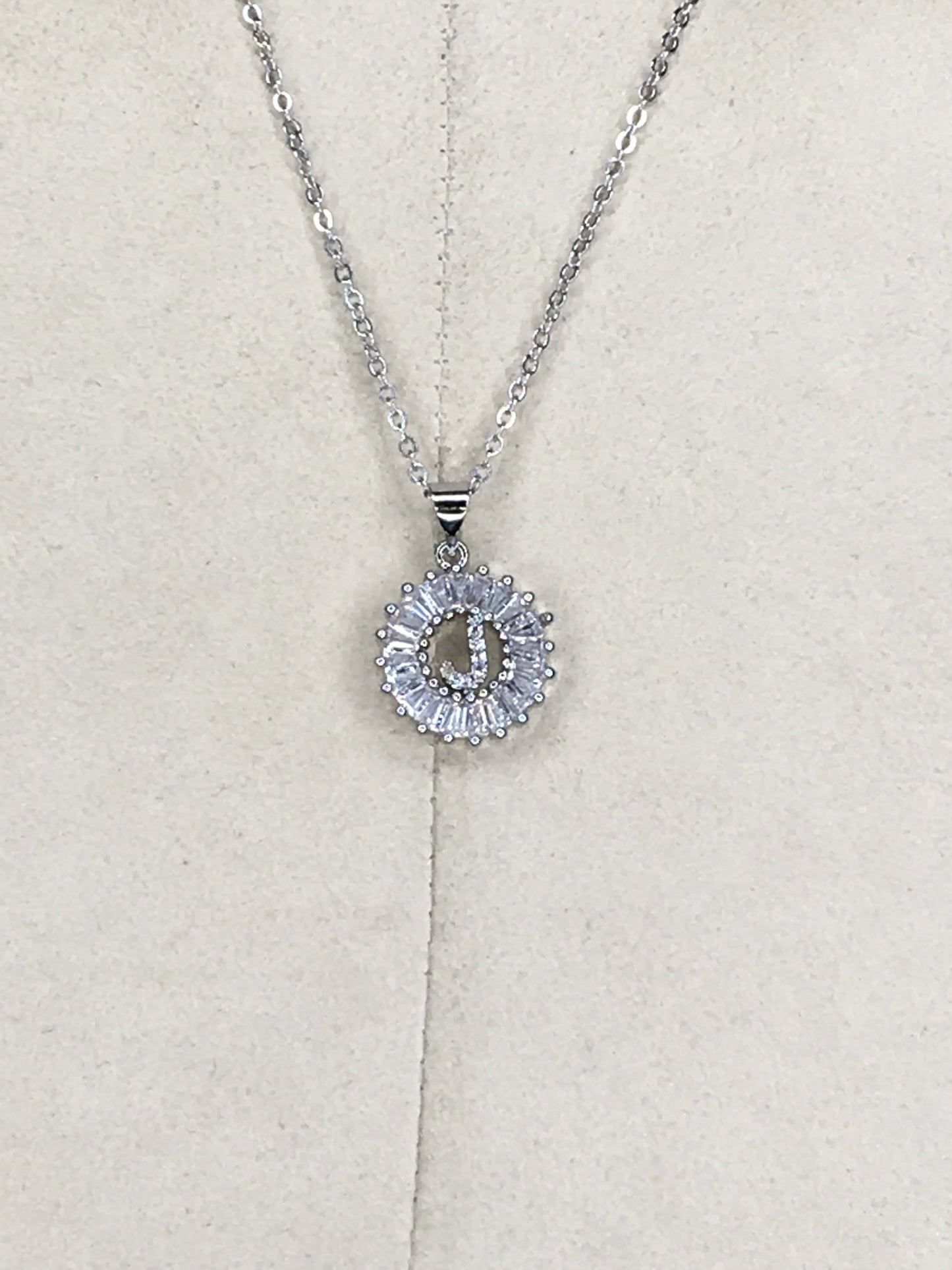 Silver Baguette Initial Necklace