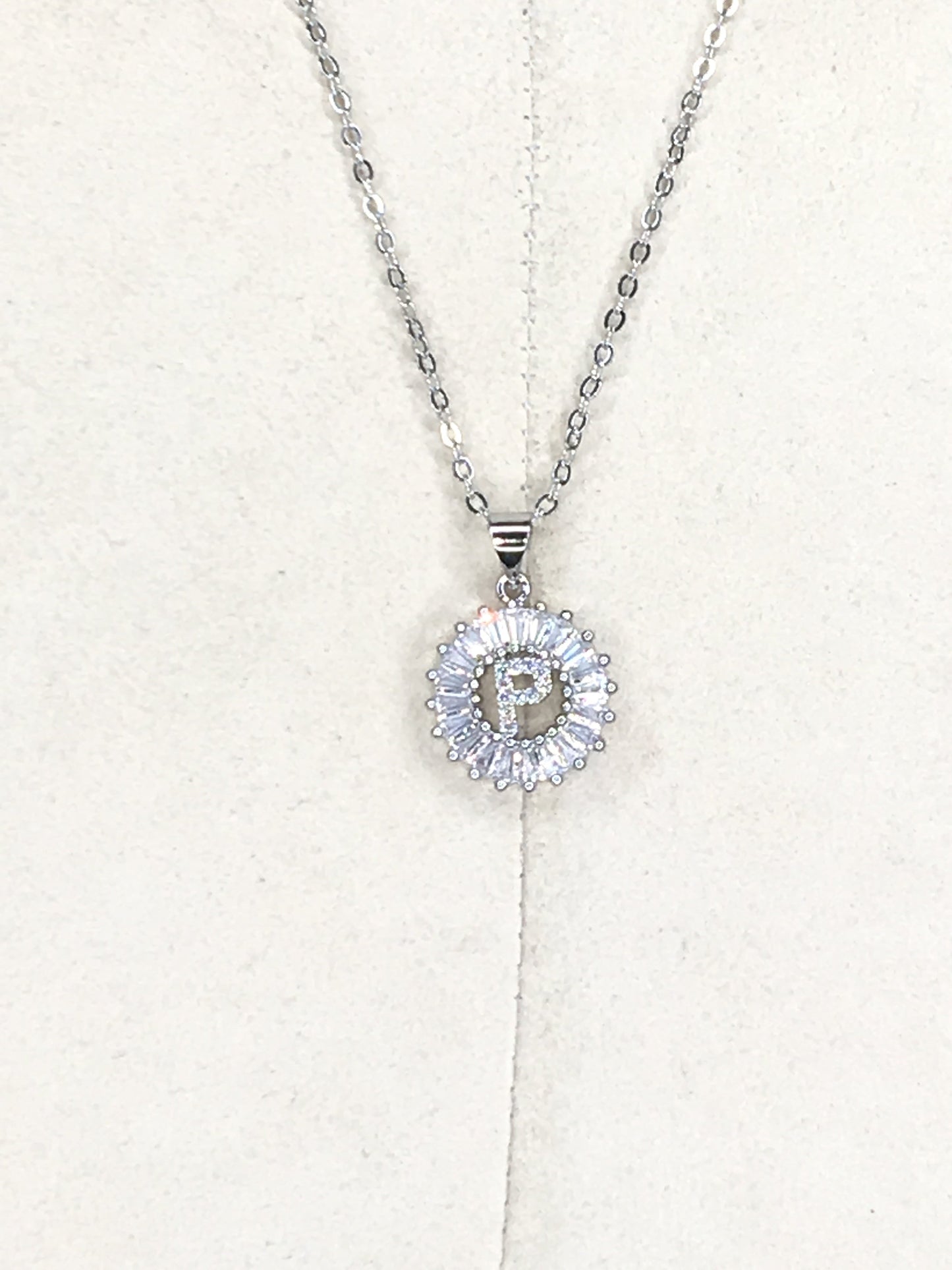 Silver Baguette Initial Necklace