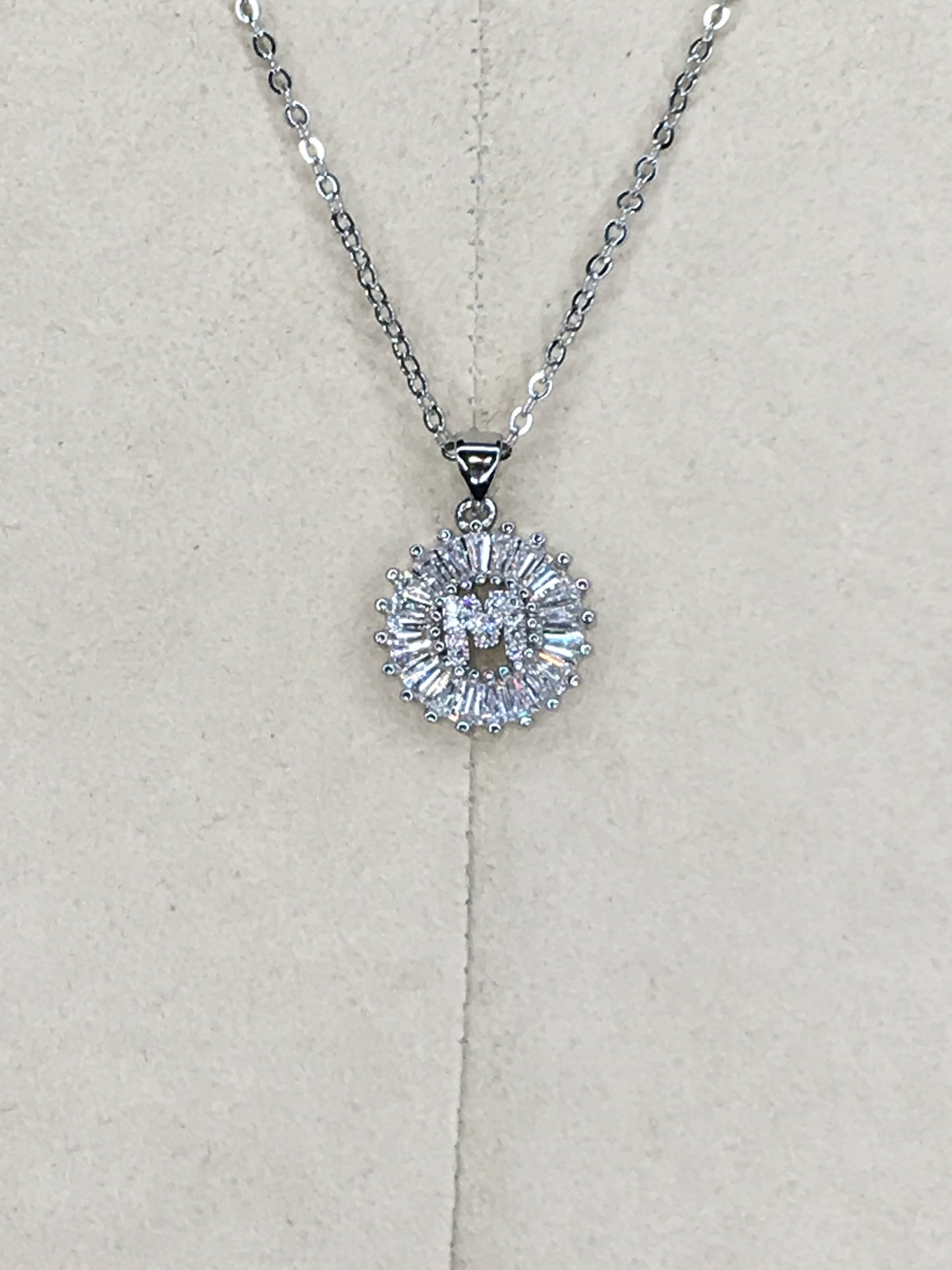 Silver Baguette Initial Necklace