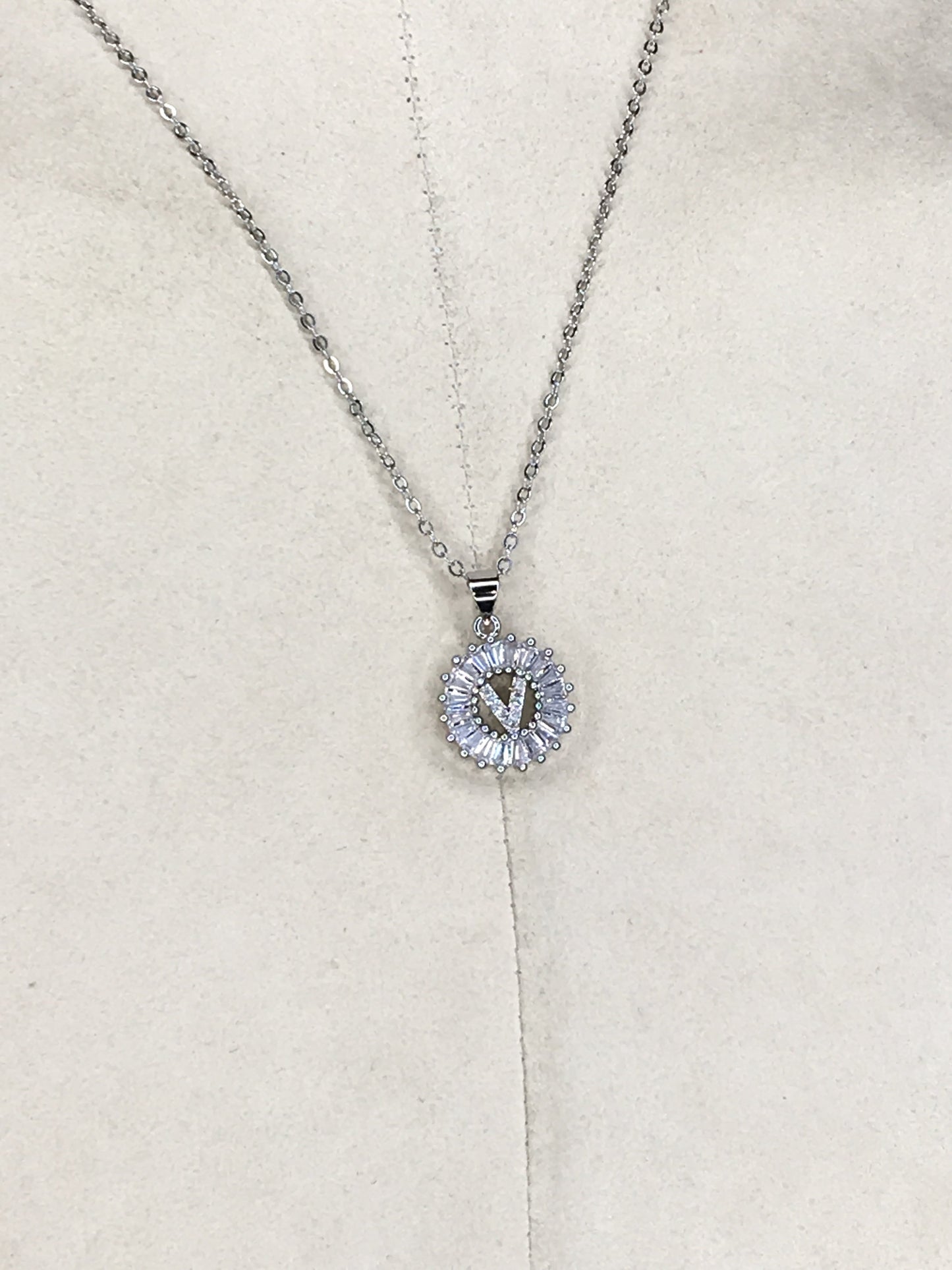 Silver Baguette Initial Necklace