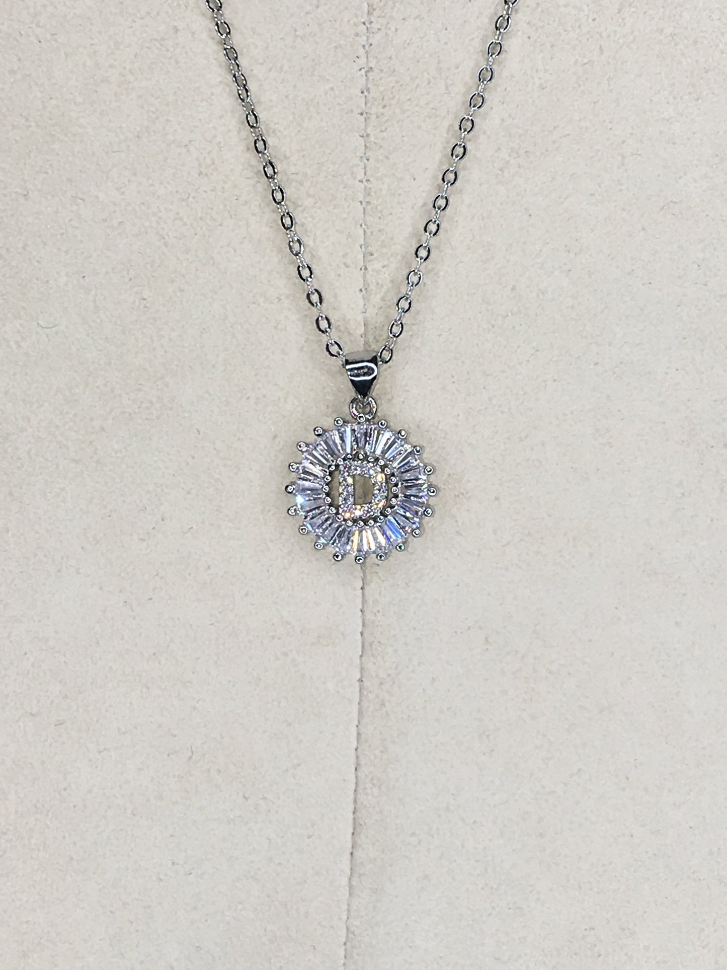 Silver Baguette Initial Necklace