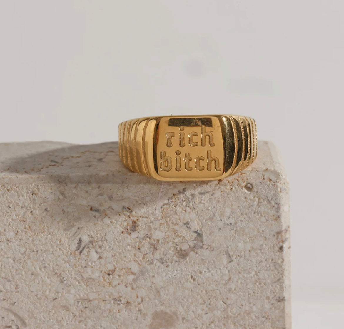 Engraved Rich Bitch Ring