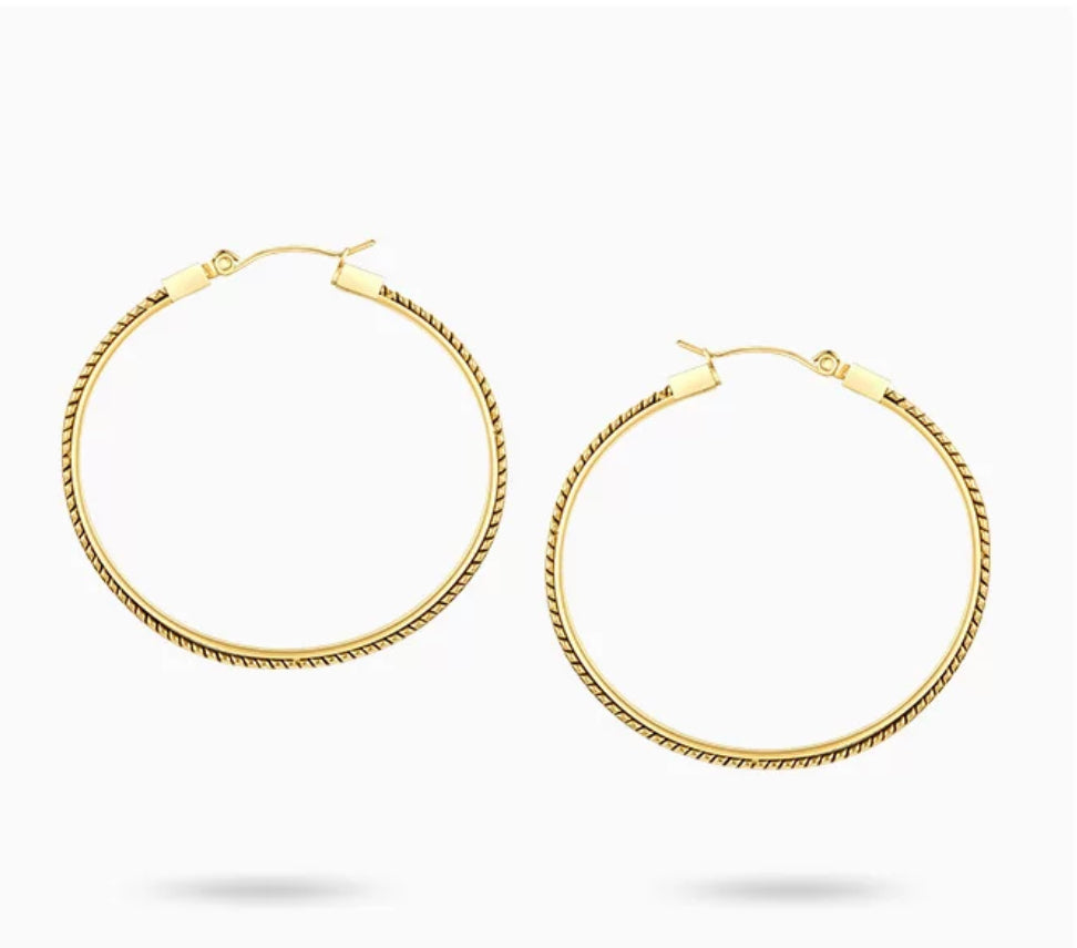 Gold Herringbone Hoops
