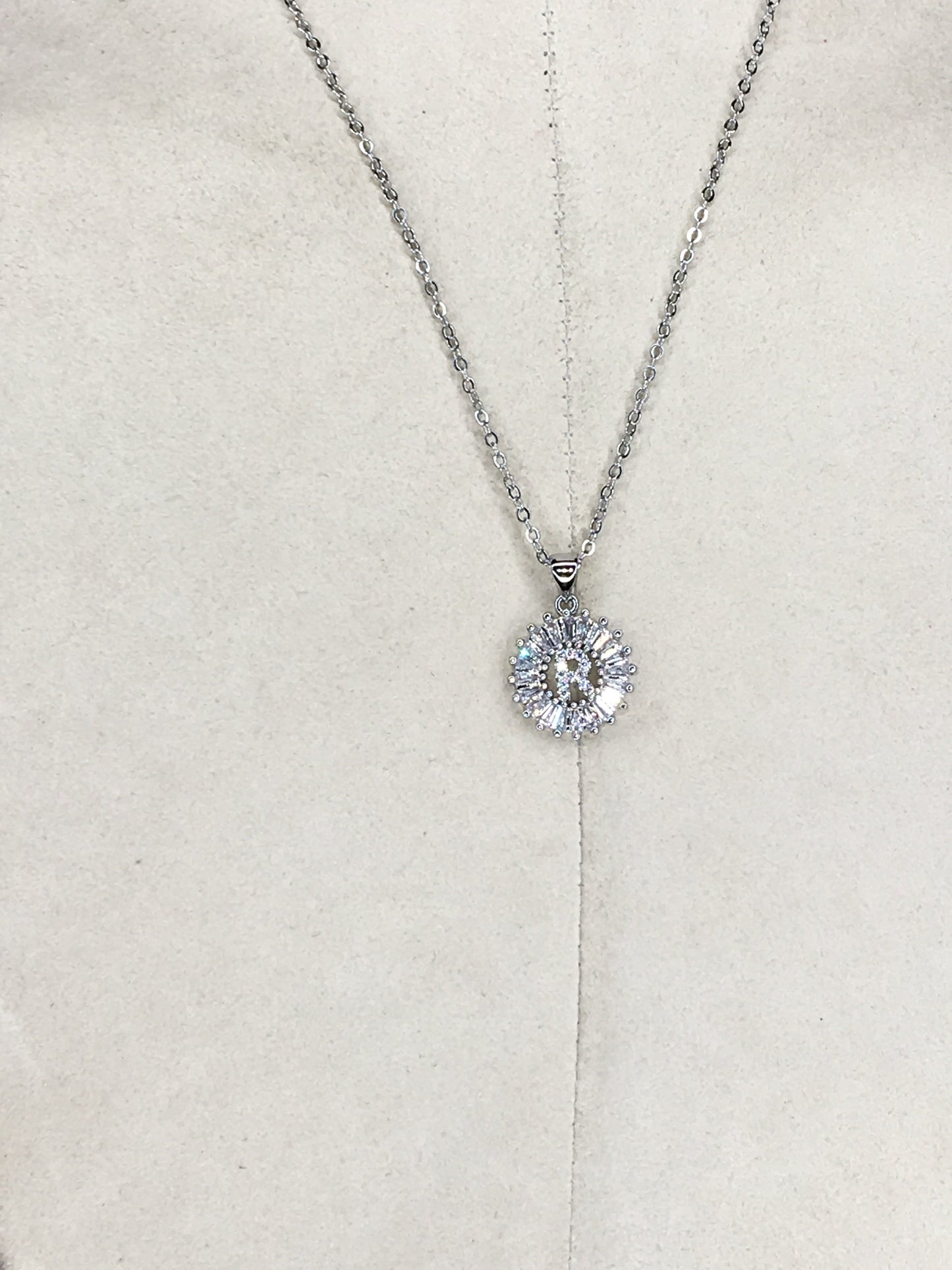 Silver Baguette Initial Necklace