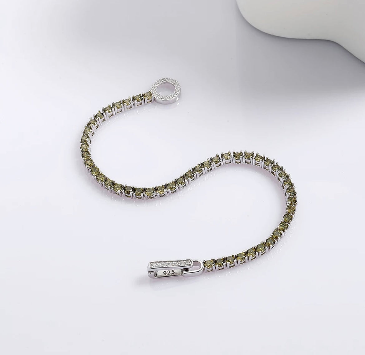 925 Olive Green Loop Tennis Bracelet