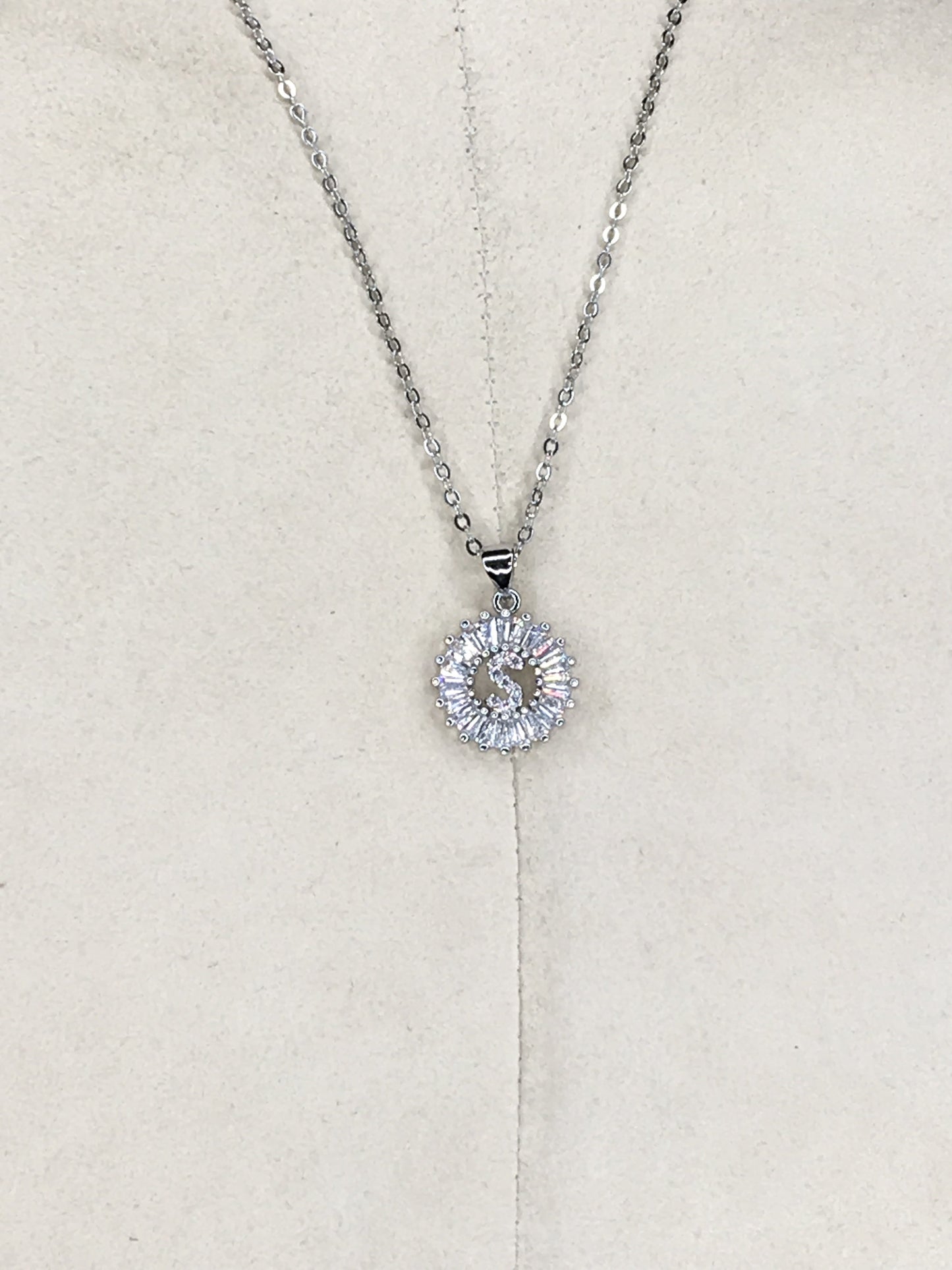 Silver Baguette Initial Necklace