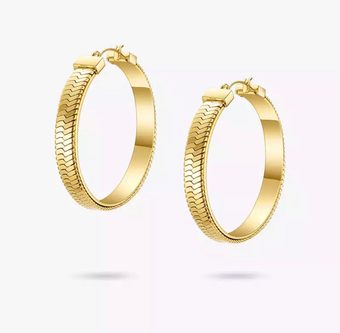 Gold Herringbone Hoops