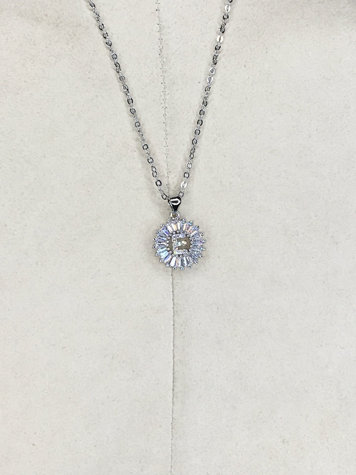 Silver Baguette Initial Necklace