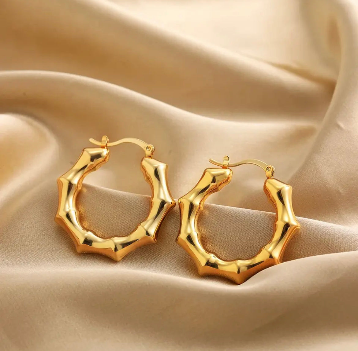 Golden Bamboo Hoop Earring