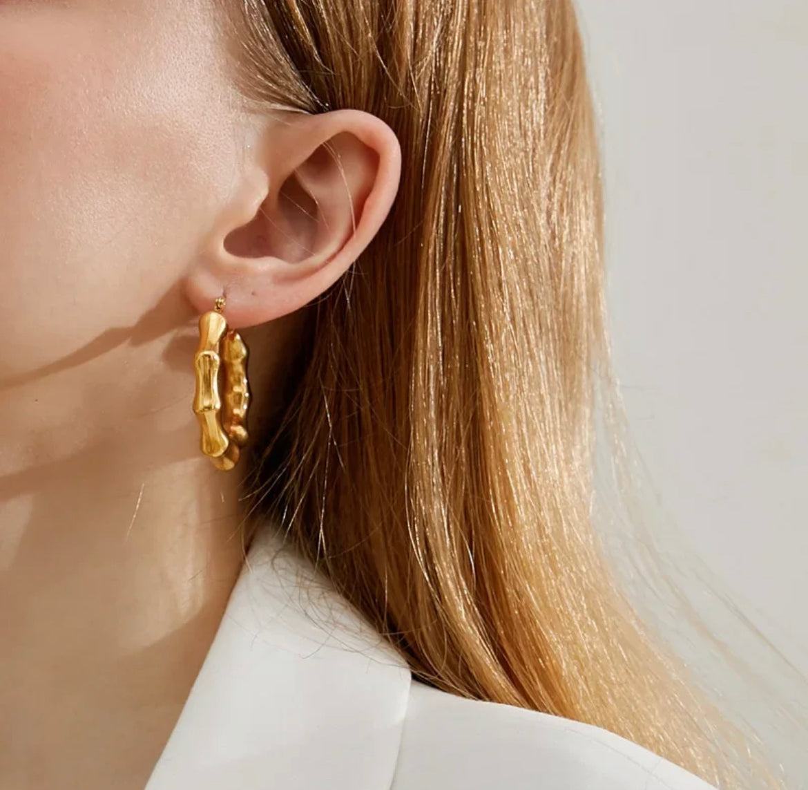 Golden Bamboo Hoop Earring