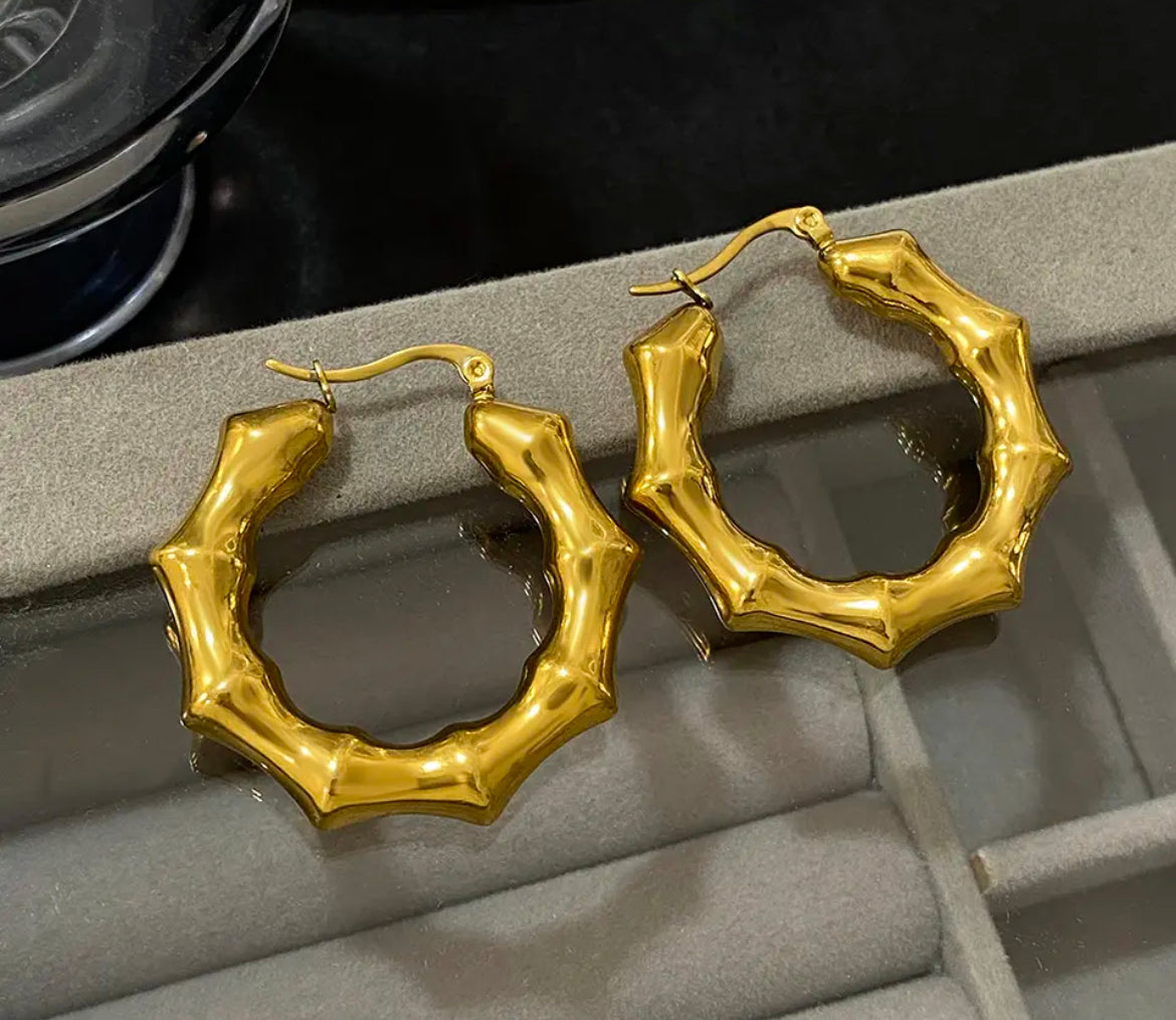 Golden Bamboo Hoop Earring